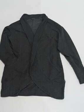 Eddie Bauer Open Front Camp Fleece Wrap Cardigan Grey Size Small